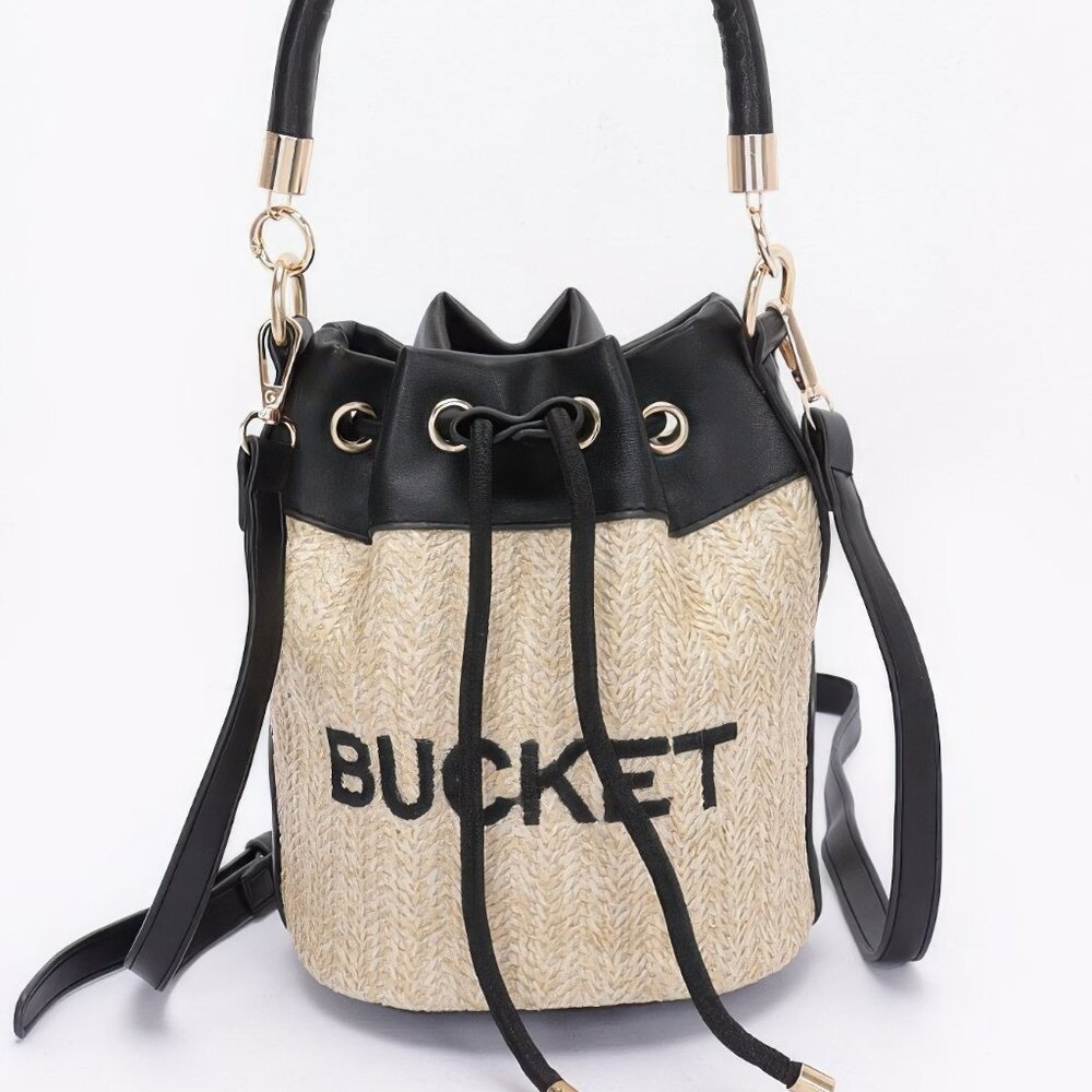 Faux Straw Bucket Bag